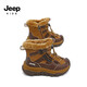 Jeep children's snow boots 2025 new outdoor northeastern cotton boots winter mid-sized children's plus velvet cold-proof furry shoes caramel brown 30 inner length of the shoe is about 19.4cm
