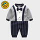 G.duck baby boy one-year-old dress autumn new infant long-sleeved jumpsuit autumn full month baby clothes for a hundred days outing blue tie romper 59cm (recommended 12Jin Jin equals 0.5kg)