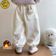 G.duck girls' fleece sweatpants autumn and winter 2025 new baby girl one-piece fleece casual pants winter children's thickened pants off-white 90 m