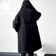 Playboy windbreaker men's autumn and winter mid-length hooded men's casual thick coat young men's loose long velvet coat 11-F262 hooded long windbreaker coat black XL recommended weight 135-160Jin Jin equals 0.5 kg