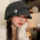 Shen Shi Yi Japanese retro pleated beret women's 2025 new versatile Baotou hat big head circumference showing face little painter hat trendy love button beret dark gray one size