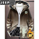 JEEP SPIRIT mid-length jacket for men in autumn and winter plus velvet and thickened large fur collar windbreaker jacket gradient color warm parka for men 717 white plus velvet and thickened M about 90-110Jin Jin is equal to 0.5 kg