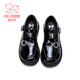 Fuluo Mi Girls' Leather Shoes Spring New Fashion Versatile Girls Soft Sole Comfortable College Style Children's Shoes Shadow Black 34