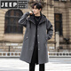 JEEP SPIRIT风衣外套男冬秋长款男士大衣冬季加厚派克服英伦风休闲服男款 黑色 M 【100-120斤】