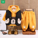 Wooden wooden house boys' winter velvet thickened cotton coat vest three-piece set baby children's winter hooded sweatshirt suit western style clothes brown X24081 bear vest three-piece set thickened 80