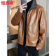 Hengyuanxiang autumn and winter leather jacket men's velvet thickened fur all-in-one warm jacket fat man loose plus size leather jacket trend khaki 6917 6XL