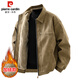 Pierre Cardin jacket men's autumn and winter American retro trendy clothes men's velvet warm jacket men's brown velvet XL