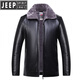 JEEP SPIRIT皮衣新款2025男士冬翻领加绒皮夹克百搭外套皮毛一体 绿色 M 170/84A