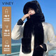 Viney hat scarf men's 2025 new winter ear protection plush gloves hooded neck scarf one-piece three-piece set trendy black Black birthday gift for boyfriend boyfriend husband boy dad practical father one size