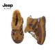 Jeep children's snow boots 2025 new outdoor northeastern cotton boots winter mid-sized children's plus velvet cold-proof furry shoes caramel brown 30 inner length of the shoe is about 19.4cm