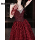 Meianjia Toast Wear Bridal Light Luxurious New Engagement Dress Burgundy Temperament Beautiful Rose Light Wedding Dress Burgundy L