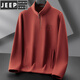 JEEP SPIRIT Jeep youth men's autumn and winter new fashion men's sweatshirt trendy embroidered half-zip jacket sweatshirt men's trend caramel color L