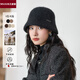MUJU fisherman hat alpaca mixed wool women's autumn and winter warm small basin hat Korean style solid color hat black (noble and fashionable) adjustable (56-58cm)