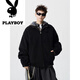 Playboy (PLAYBOY) American deconstructed splicing hooded woolen cotton jacket for men in winter trendy brand loose design thickened warm cotton jacket heather gray M