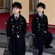 Pi Shuai Children's Jacket 2025 New National Style New Chinese Suit Boys Fashionable Trendy Autumn and Winter Jackets Tops All the Way Flower Jacket + Black Pants + Blue Striped Shirt cm Recommended Weight 5365 Jin Jin is equal to 0.5 kg 140