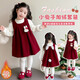 Girls' dress, autumn and winter velvet red princess vest dress, Christmas style New Year's greeting dress, two-piece skirt set for girls, red 110 cm