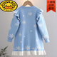 G.duck Elsa Princess Skirt Girls Autumn and Winter New Frozen Elsa Children's Skirt Plus Velvet Elsa Sweater Dress Blue Skirt + Gloves + Necklace Free Crown Stick 90