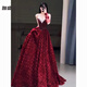 Meianjia Toast Wear Bridal Light Luxurious New Engagement Dress Burgundy Temperament Beautiful Rose Light Wedding Dress Burgundy L