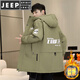 JEEP SPIRIT winter mid-length windbreaker men's hooded plus velvet thickened parka cotton trendy handsome casual jacket 3-29-plus velvet 25801 black M