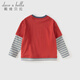 DAVE&BELLA children's long-sleeved T-shirt spring new pure cotton boy's bottoming shirt big children fake two-piece top little boy pullover red ready stock 110 cm (recommended height 100-110cm)