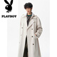 花花公子（PLAYBOY）中长款排扣过膝黑色风衣男生潮牌秋季新款宽松英伦风痞帅大衣外套 黑色 M