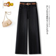 Junior diameter plus velvet pants, retro straight jeans for women, winter new high-waisted slimming thickened narrow wide-leg pants black regular M 95-105