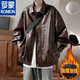ROMON winter leather jacket men's velvet thickened American high street motorcycle jacket handsome loose casual pu leather top with black German velvet lining M The quality is higher than that of its peers