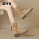 ZHR sheep cashmere elastic boots for women 2025 winter new style plus velvet retro short boots to keep warm and comfortable pile boots khaki 35