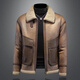 GENIUS international first-line brand men's short slim-fit leather jacket plus velvet and thickened lamb wool winter coat brown leather brown M 90-115Jin Jin is equal to 0.5 kg