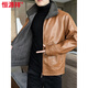 Hengyuanxiang autumn and winter leather jacket men's velvet thickened fur all-in-one warm jacket fat man loose plus size leather jacket trend khaki 6917 6XL