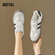 Dusto Dadong German training shoes spring women's shoes new flat mid-heel lace round toe material collage 002655A Beige 37