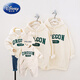 Disney's 100-day parent-child sweatshirt autumn and winter style for a family of three and four, hooded white mother and daughter photoshoot, mother and baby romper, off-white, no velvet, 80 romper with hood, size 80