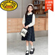 G.duck Girls Dress 2025 New Autumn College Style Korean Style Autumn and Winter Velvet Skirt Set for Big Girls Two-piece Set Black Velvet Dress 120 cm