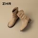 ZHR sheep cashmere elastic boots for women 2025 winter new style plus velvet retro short boots to keep warm and comfortable pile boots khaki 35
