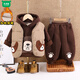 Wooden wooden house boys' winter velvet thickened cotton coat vest three-piece set baby children's winter hooded sweatshirt suit western style clothes brown X24081 bear vest three-piece set thickened 80