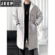 JEEP SPIRIT加绒加厚风衣男长款拼接大衣帅气男装单排扣翻领披肩冬季上衣外套 黑色 M