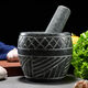 Fantasy large garlic pounder stone garlic mortar grinder stone mortar for pounding medicine, smashing pepper, peeling garlic and garlic press, hand-carved diameter 25 cm with wooden hammer