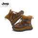 Jeep children's snow boots 2025 new outdoor northeastern cotton boots winter mid-sized children's plus velvet cold-proof furry shoes caramel brown 30 inner length of the shoe is about 19.4cm