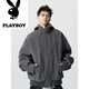 Playboy (PLAYBOY) American deconstructed splicing hooded woolen cotton jacket for men in winter trendy brand loose design thickened warm cotton jacket heather gray M