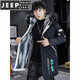 JEEP SPIRIT hooded jacket for men in autumn and winter plus velvet warm parka jacket mid-length style wind clothes men's cotton coat BDQ black gray XL about (135-155Jin Jin is equal to 0.5kg can be worn)