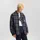 Lee shopping mall's same 26 spring and summer new product, comfortable version of work pocket design, black plaid men's long-sleeved shirt, trendy black XL