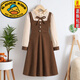 G.duck girls' fake two-piece dress autumn 2025 new medium and large children's sweet corduroy skirt fashionable princess dress khaki 120 fake two-piece suspender skirt