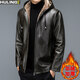 Dragon Tooth autumn and winter middle-aged and elderly leather jacket hooded men's leather jacket large size loose casual dad wear velvet thickened jacket 105 coffee color M 165__95-115Jin Jin is equal to 0.5 kg