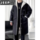 JEEP SPIRIT加绒加厚风衣男长款拼接大衣帅气男装单排扣翻领披肩冬季上衣外套 黑色 M