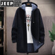 JEEP SPIRIT秋冬季毛衣夹克男士中长版大衣潮流连帽风衣加绒保暖拉炼 炼 8819深灰色【加 绒】中长版 M