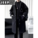JEEP SPIRIT加绒加厚风衣男长款拼接大衣帅气男装单排扣翻领披肩冬季上衣外套 黑色 M