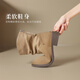 ZHR sheep cashmere elastic boots for women 2025 winter new style plus velvet retro short boots to keep warm and comfortable pile boots khaki 35