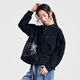 MOVEUP 2026 Spring New Style.FUN Series Pure Cotton Off-Shoulder Contrast Color Thread Embroidered Short Shirt for Women Black L