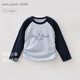MARC&JANIE Mark Jane Nautical Movement Girls Contrast Color Smocked T-shirt Children's Tops 2026 Spring New Style 560160 Navy Blue 110 cm (recommended height 101-110cm)