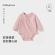 Babylove baby bag fart clothes spring and autumn solid color elastic male and female baby triangle romper clothes pure cotton clothes peach pink 90cm